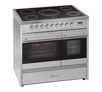 GURARI Cucina Elettrica GCH E 912 DF X Cucina 90 cm a Libera Installazione in Acciaio Inox con Doppio Forno e Piano Cottura in Vetroceramica a 5 Zone Hi-Light, Classe Energetica A, Design - Moderno