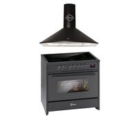 GURARI Fornello a induzione E 913 BL + GCH C 046 BL 9, Range Cooker 90 cm/FLEX ZONEN/5 ZONE/121L + cappa aspirante 90 cm