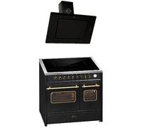 GURARI Fornello a induzione E 913 DF RU BL+GCH S 155 BL 90 Prime, fornello elettrico retrò 90 cm, Range Coocker con induzione FLEX + cappa aspirante 90 cm
