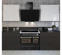 GURARI Fornello a induzione E 913 DF RU BL+GCH S 171 BL 90 Prime, fornello elettrico retrò 90 cm, Range Coocker con induzione FLEX + cappa aspirante 90 cm