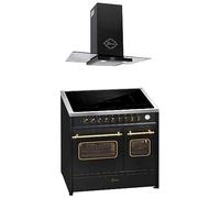 GURARI Fornello a induzione E 913 DF RU BL+GCH T 466 90 BL PRIME Retro elettrico 90 cm, Range Coocker con induzione FLEX + cappa aspirante 90 cm