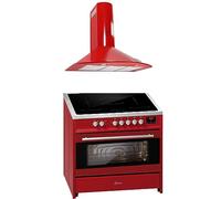 GURARI Fornello a induzione E 913 R + GCH 046 RD 9, Range Cooker/Elettrico, piano cottura a induzione FLEX + cappa aspirante 90 cm, rosso