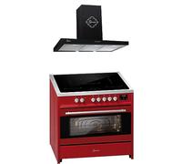 GURARI Fornello a induzione E 913 R + GCH 462 BL 9 Prime, Range Cooker/Elettrico Piano cottura a induzione FLEX + cappa aspirante 90 cm, Rosso