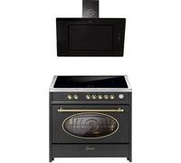GURARI Fornello a induzione E 913 RU BL+ GCH S 155 BL 90 Prime, Retro Range Cooker 90 cm/FLEX ZONEN/5 zone/121L + cappa aspirante 90 cm