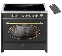 GURARI Fornello con piano cottura a induzione, 90 cm, 913 RU BL, piastra per barbecue retrò, a induzione, colore nero, con 5 zone a induzione (2 zone flessibili), tutti con booster