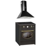 GURARI GCH E 612 BL r + GCH 046 BL 6, fornello retrò a induzione 60 cm, Range Coocker 60 l, nero + cappa aspirante, cappa da parete 60 cm, 1000 m3/h, nero