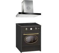 GURARI GCH E 612 BL r + GCH F 462 IS 6 Prime, fornello a induzione retrò 60 cm, Range Coocker 60 l, nero + cappa aspirante, cappa da parete 60 cm, 1000 m3/h, in acciaio inox, cappa di scarico