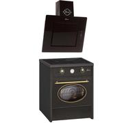GURARI GCH E 612 BL R + GCH S 155 60 BL Prime, fornello a induzione retrò 60 cm, Range Coocker 60 l, nero + cappa aspirante, cappa da parete, cappuccio senza testa, 60 cm, vetro nero, scarico
