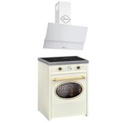 GURARI GCH E 612 Cr + GCH 268 WH 8 Prime, fornello a induzione retrò 60 cm, Range Coocker 60 l, crema+cappa aspirante, 80 cm, cappa da parete, vetro bianco, cappuccio senza testa