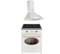 GURARI GCH E 612 Cr + GCH C 46 WH 6, fornello a induzione retrò 60 cm, Range Coocker 60 l, crema + cappa aspirante 60 cm, cappa da parete, crema, cappa di scarico/cappa di convezione, 1000 m3/h