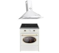 GURARI GCH E 612 Cr + GCH C 46 WH 9, fornello a induzione retrò 60 cm, Range Coocker 60 l, crema + cappa aspirante 90 cm, cappa da parete, crema, cappa di scarico, 1000 m3/h