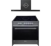 GURARI GCH E 912 BL + GCH 461 BL 9, set da forno 90 cm, 121 l, nero + cappa aspirante 90 cm, 1000 m³/h, cappa da parete in vetro nero, cappa di scarico