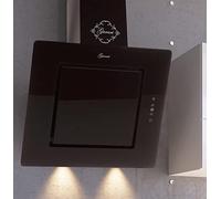 GURARI GCH S 155 BL 60 Prime, cofano da parete, cappa cucina di lusso 60 cm, vetro nero, 1000m³/h, estrazione dai bordi, per l'aria di scarico e ricircolo