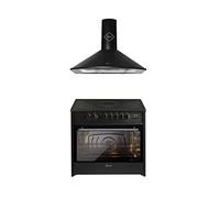 GURARI Herdset GCH E 912 BL + 046 cappa aspirante 90 cm, colore nero, 1000 m³/h, cappa a a testa in vetro, set da forno 90 cm, 121 l, nero