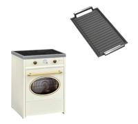 GURARI Piano cottura a induzione 60 cm GCH E 612 Cr + piastra in ghisa | Retro Range Coocker fornello a induzione con forno 60 L | aria calda | Grill | 4 zone di cottura | fornello a induzione in
