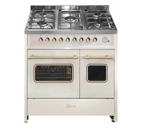 Gurari Stufa a gas 90 cm con forno elettrico doppio GCH E 916 Cr R Creme Range Coocker • Gas naturale e propano • Piano cottura a gas a 5 fiamme • 90 cm fornello autoportante in design retrò