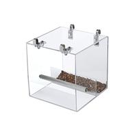 GURECOD Gabbia per uccelli, mangiatoia per uccelli in acrilico senza perdite, distributore di semi per pappagalli, pappagallo, pappagallo canarino e fringuello (16x16x16cm)