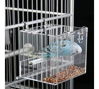 GURECOD Gabbia per uccelli, mangiatoia per uccelli in acrilico senza perdite, distributore di semi per pappagalli, pappagallo, pappagallo canarino e fringuello (13x13x11cm)