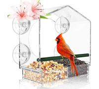GURECOD Mangiatoia per uccelli con ciotola estraibile per cortile ed esterno, grande casetta per uccelli per pulcini cardinali e molto altro ancora. (colore trasparente 21.5x20x10cm)