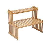GURECOD Supporto per piante in bambù a 2 livelli, ripiano regolabile per scrivania, ripiano a scala per ufficio, decorazione, ripiano per cucina (37cm x 21cm x 30cm)
