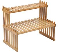 GURECOD Supporto per piante in bambù a 2 livelli, ripiano regolabile per scrivania, ripiano a scala per ufficio, decorazione, ripiano per cucina(47cm x 21cm x 30cm)