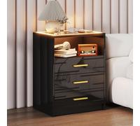 Gurexl LED comodino con stazione di ricarica e tetto in vetro ，comodino camera con sensore del corpo umano e 24 RGB leggero，comodini moderni con 3 cassetti e 1 scomparto aperto, Bianco