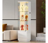 Gurexl Vetrina in Vetro con Illuminazione A LED,Vetrina Angolare con Sensore e Porta In Vetros con Serratura,Vetrinas In Vetro a 3 Ripiani con 1 Armadietti,Per Soggiorno,Mobile Angolare,Bianco