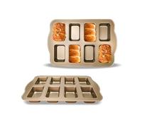 Gurlideo 8 Mini loaf Pans Loaf Tin Cake Pan Non Stick Carbon Steel Baking Pan for Oven Baking,Grey (2 Set Gold)