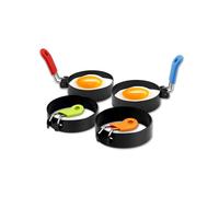 Gurlideo Anelli per uova rotondi Stampo per frittata con anello a cerchio per uova antiaderenti utilizzato per friggere uova, frittella con manico antiscottatura confezione da 4