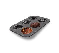 Gurlideo Teglia per cupcake, 6 tazze, forata, vassoio per il pane con rivestimento antiaderente, per hamburger, pane, panini, soffi, tortine