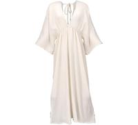 GURU SHOP Abito estivo traspirante a maniche lunghe in cotone con scollo profondo, maxi abito caftano, da donna, nero, cotone, taglia: 42, bianco crema, 48