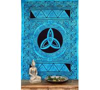 Guru-Shop Appeso al Muro in Stile Boho, Copriletto Indiano - Nodo Celtico/turchese, Blu, Cotone, 190x140 cm, Mandala Copriletti Asciugamani da Parete