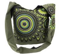 GURU SHOP Bestickte Boho Tasche, Schulterbeutel mit Mandala, Nepalbeutel - Olivgrün, Herren/Damen, Baumwolle, Size:One Size, 40x35x14 cm, Alternative Umhängetasche, Handtasche aus Stoff