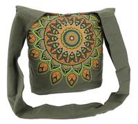 GURU SHOP Bestickte Boho Tasche, Schulterbeutel mit Mandala, Nepalbeutel - Olivgrün/lemon, Herren/Damen, Baumwolle, Size:One Size, 30x35x14 cm, Alternative Umhängetasche, Handtasche aus Stoff