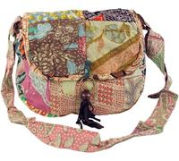 GURU SHOP Borsa a Tracolla Boho, Shopper Patchwork, Borsa a Tracolla - Marrone/rosa, Unisex - Adulti, Cotone, Size:One Size, 25x30x8 cm, Borse a Tracolla