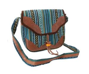 GURU SHOP Borsa a tracolla per laptop etnico, unisex, per adulti, 30 x 35 x 11 cm, blu/marrone, Einheitsgröße