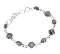 GURU SHOP Braccialetto indiano boho in argento, bracciale con pietre preziose - labradorite
