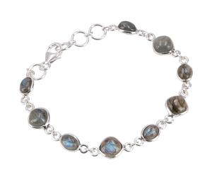 GURU SHOP Braccialetto indiano boho in argento, bracciale con pietre preziose - labradorite