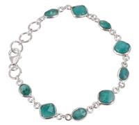 GURU SHOP Braccialetto indiano boho in argento, bracciale con pietre preziose - smeraldo