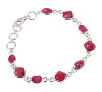 GURU SHOP Braccialetto indiano in argento boho, con pietre preziose - quarzo rubino