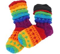 GURU SHOP Calzini in lana di pecora foderati a mano, calzini colorati per la casa, calzini a capanna, arcobaleno, lana, taglia: M (38-40), arcobaleno, M
