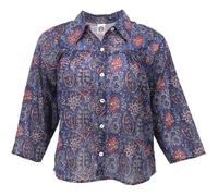 GURU SHOP Camicetta stampata a mano, in cotone traspirante, da donna, in cotone, camicette e tunica, Blu, 44