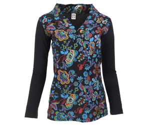 Guru-Shop, Camicia a Maniche Lunghe Ricamata con Scollo a V Flower Power Hippie Chic, Nero/colorato, Cotone, Dimensione Indumenti:M (38), Maglioni, Felpe a Maniche Lunghe