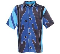 GURU SHOP Camicia casual dipinta a mano, stile batik, a maniche corte, da uomo, Blu, M