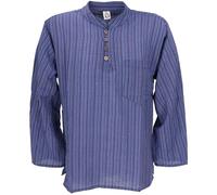 GURU SHOP Camicia da pescatore Nepal, Camicia Goa Hippie a righe, camicia da yoga - Grigio/nero, Uomo, Blu, XL
