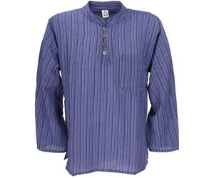 GURU SHOP Camicia da pescatore Nepal, Camicia Goa Hippie a righe, camicia da yoga - Grigio/nero, Uomo, Blu, XL