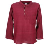 Guru-Shop, Camicia da Pescatore Nepalese, Camicia Hippie Goa, Camicia Yoga, Camicia Casual, Rosso Vino, Cotone, Dimensione Indumenti:S, Camicie