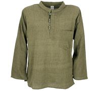 Guru-Shop, camicia da uomo, stile Nepal, pescatori, Hippie, in cotone, abbigliamento alternativo verde muschio XL