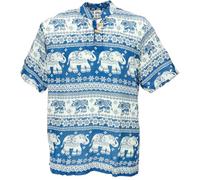 GURU SHOP Camicia da yoga, camicia thailandia con elefante, comoda camicia da uomo, sintetica, turchese, XL