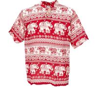 GURU SHOP Camicia da yoga, camicia thailandiana con elefanti, comoda camicia da uomo, Colore: rosso, S